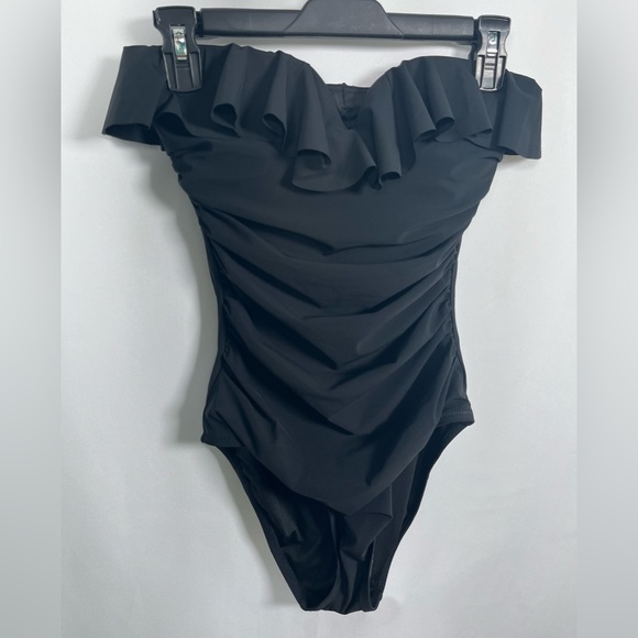 NWT J. Crew Size 2 Matte ruched one-piece swimsuit with ruffles In Black - Picture 5 of 13